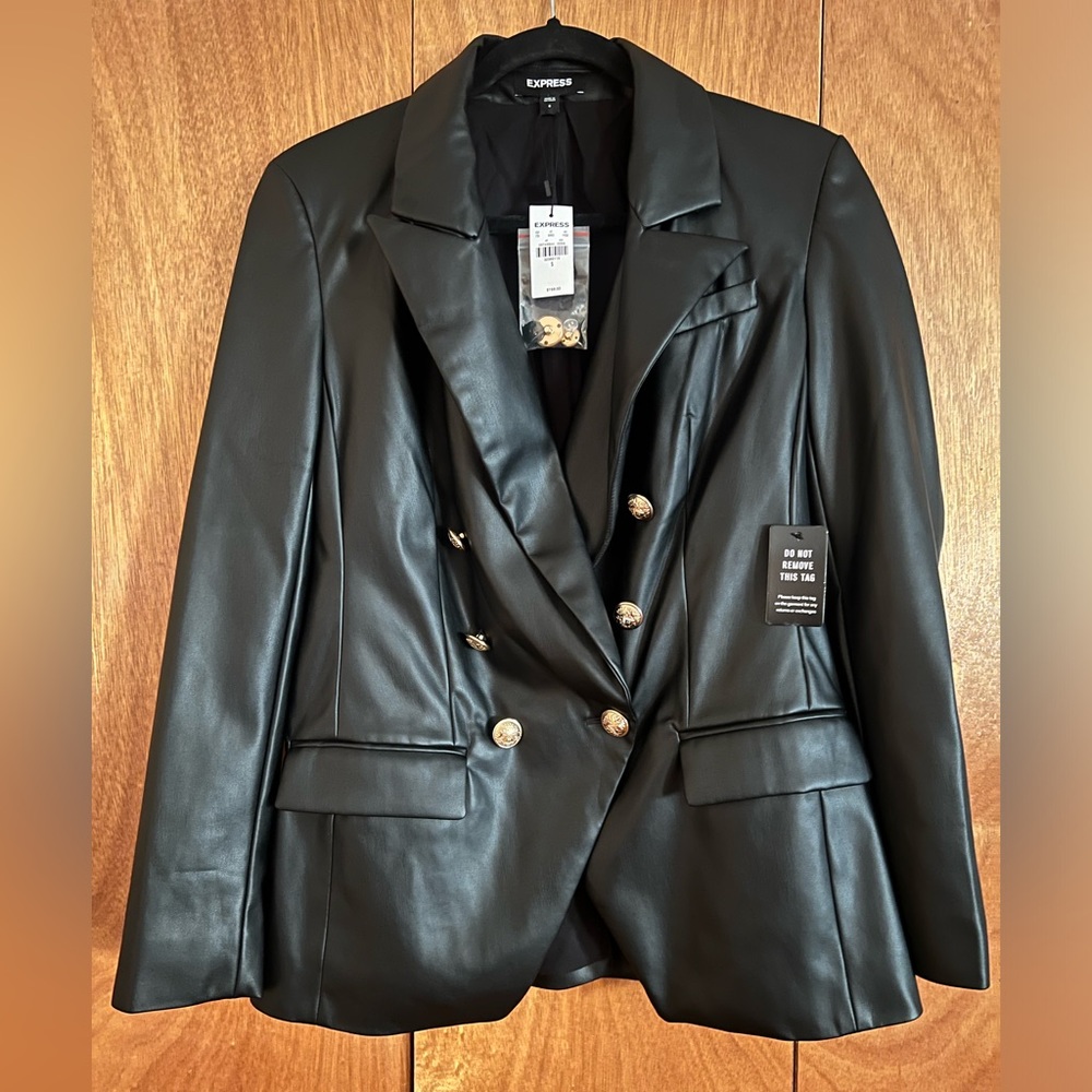 Leather Double Breasted Novelty Button Blazer